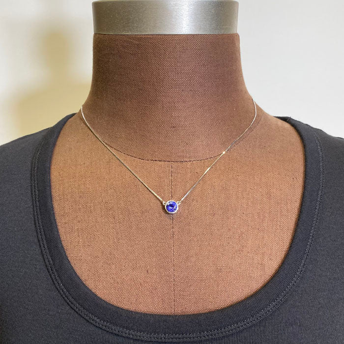 14K White Gold Bezel Set Tanzanite Necklace 1.41 Carats