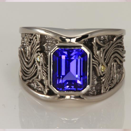 Men’s Tanzanite and Diamond Wolf Ring in Palladium