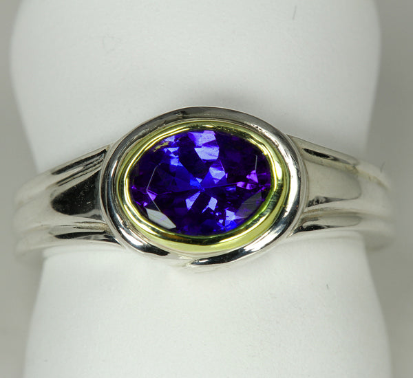 Two tone Oval Tanzanite Ring