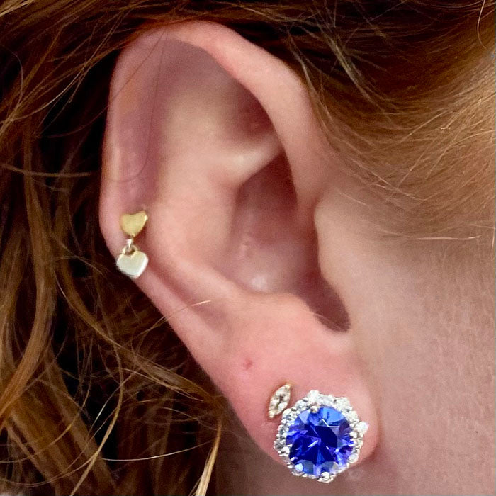 14K White Gold Diamond Halo Tanzanite Stud Earrings 3.61 Carats