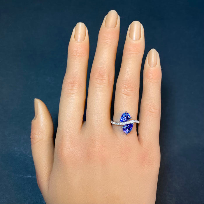 14K White Gold Pear Tanzanite and Diamond Ring 2.42 Carats