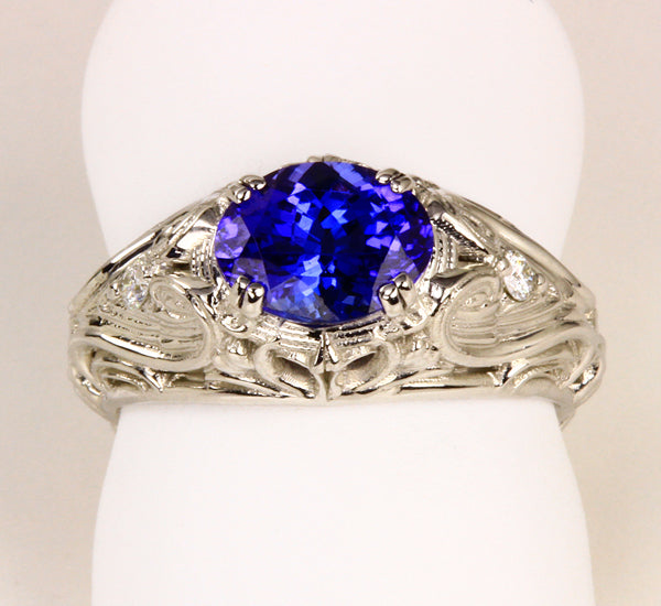 Art Nouveau White Gold Tanzanite Ring by Christopher Michael