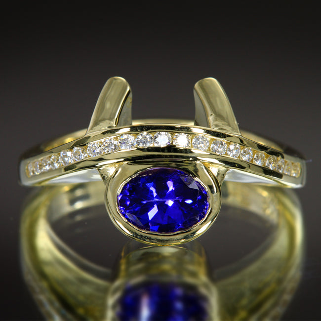 Oval Tanzanite Ring With Diamond by Christopher Michael