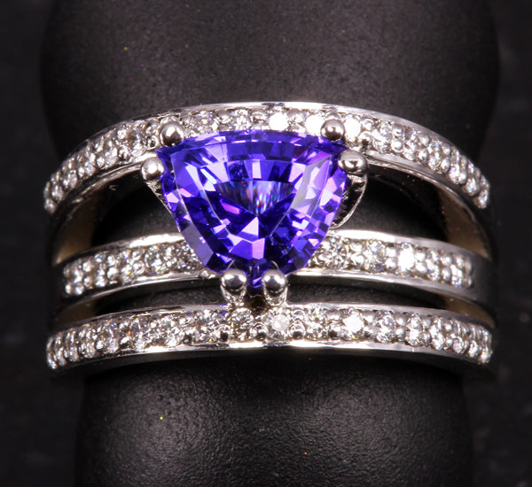 White Gold Trilliant Tanzanite and Diamond Ring