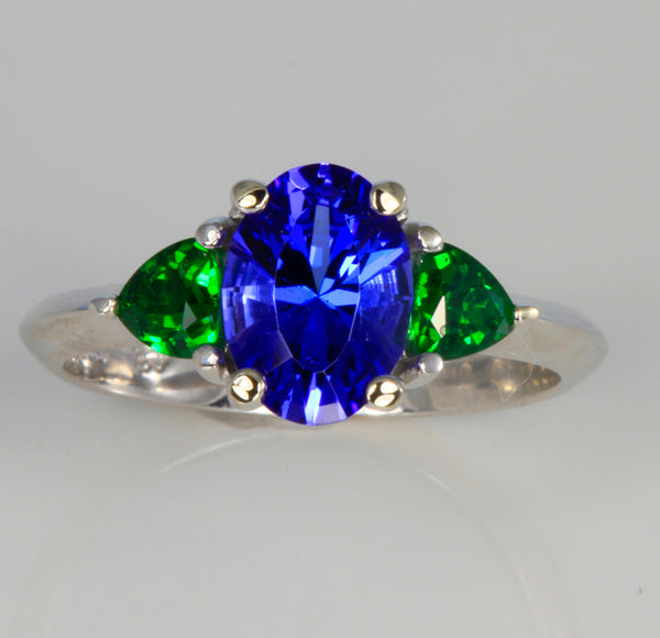 Tanzanite and Tsavorite Garnet Ring