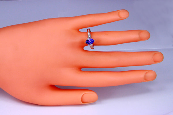 White Gold Tanzanite Ring With Ideal Cut Diamonds