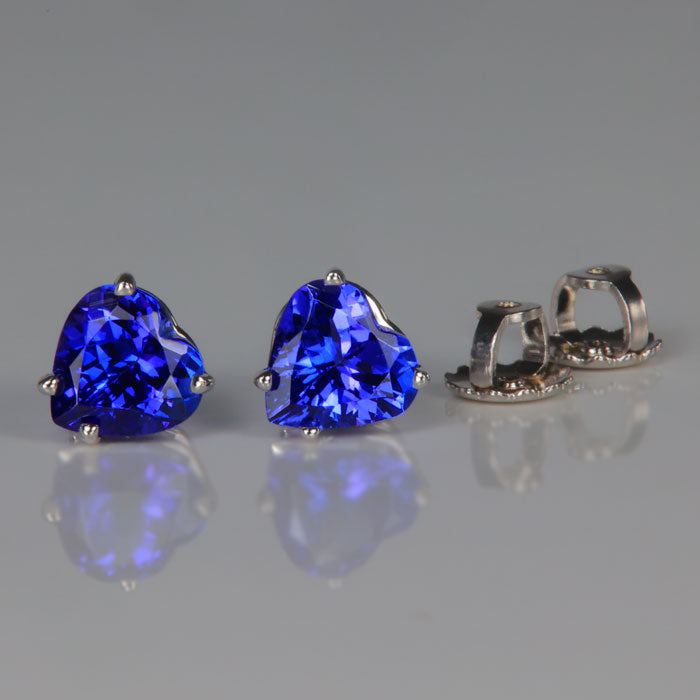 14K White Gold Heart Shape Tanzanite Stud Earrings 2.60 Carats