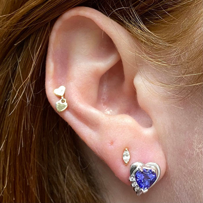 14K White Gold Heart Shape Tanzanite and Diamond Studs 1.72 Carats