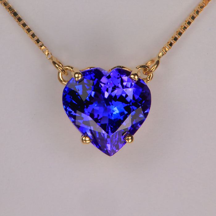 14K Yellow Gold Heart Tanzanite Necklace 3.59 Carats