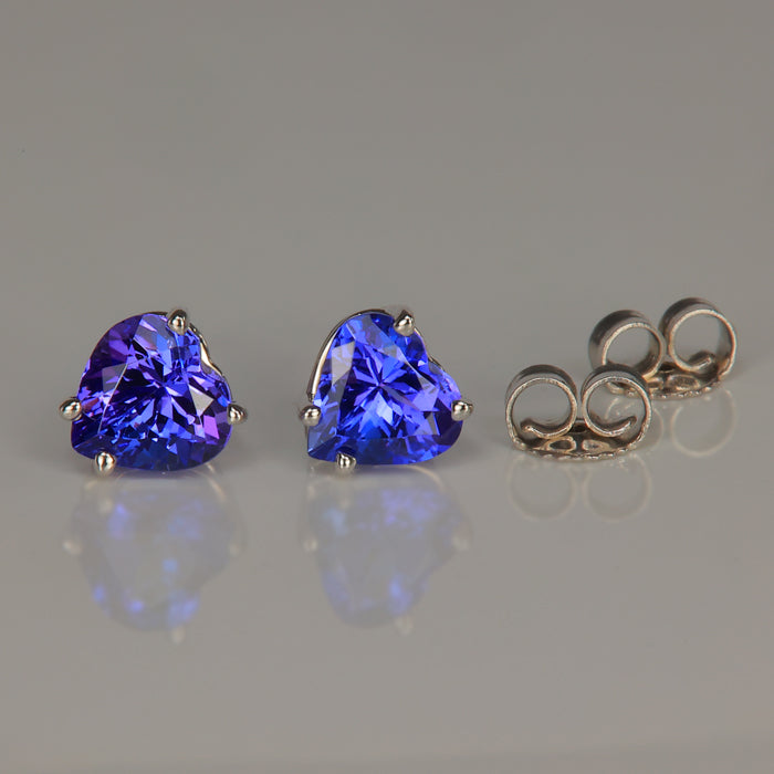 14K White Gold Heart Shape Brilliant Tanzanite Earrings 1.70 Carats
