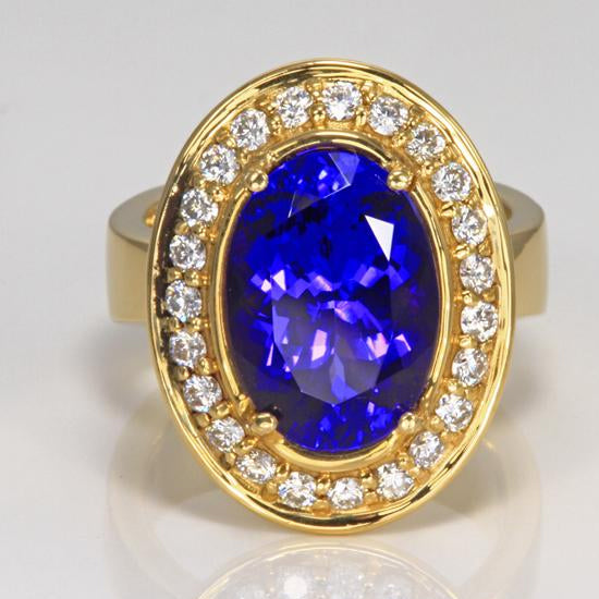 Exceptional Color AAA Tanzanite & Diamond Ring 6 Carat