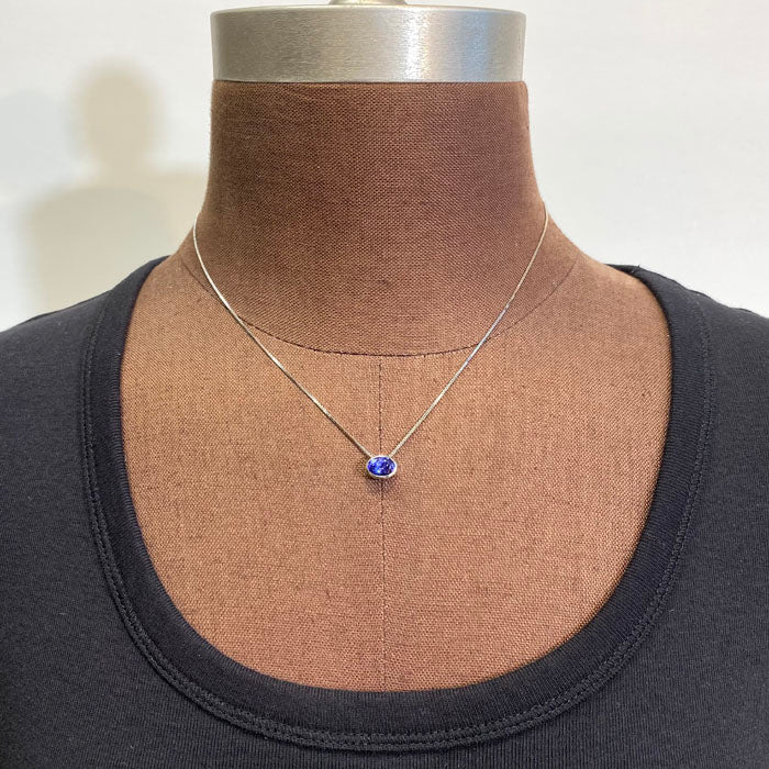 14K White Gold Oval Bezel Set Tanzanite Pendant 1.53 Carats