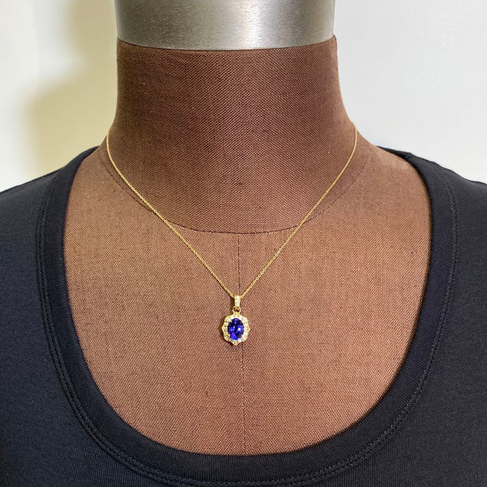 14K Yellow Gold Oval Tanzanite and Diamond Pendant 2.38 Carats