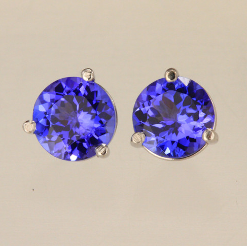 Round Tanzanite Stud Earrings Weigh 1.93 Carats