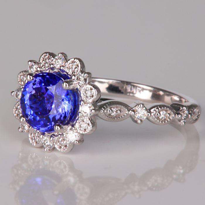 Round Tanzanite And Diamond Ring 1.56ct