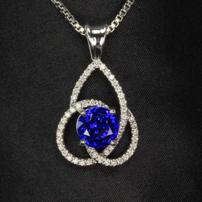 14K White Gold Round Tanzanite and Diamond Pendant 4.83 Carats desinged by Christopher Michael