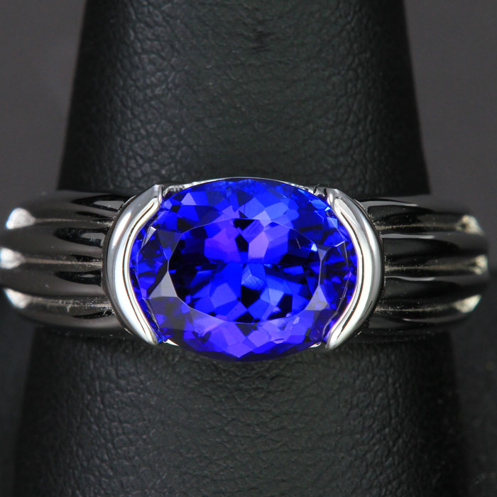 14K White Gold Tanzanite Men’s Ring Designed by Christopher Michael 4.81 Carats