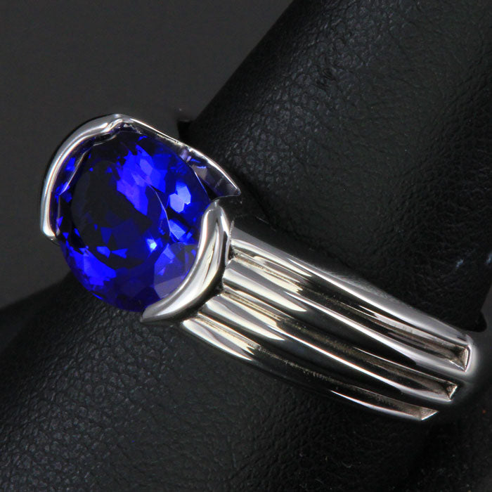 14K White Gold Tanzanite Men’s Ring Designed by Christopher Michael 4.81 Carats