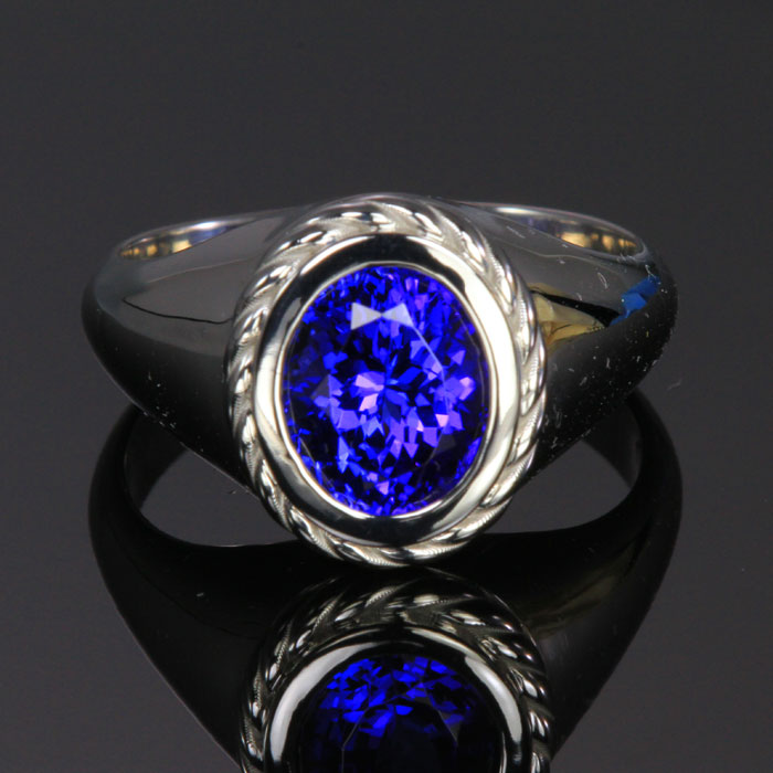 14K White Gold Oval Tanzanite Ring 3.89 Carats Designed by Christopher Michael