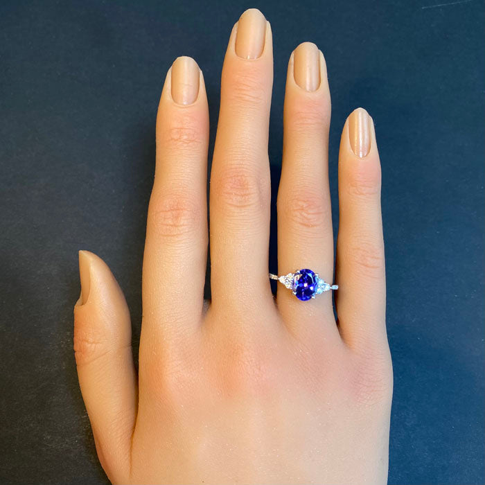 14K White Gold Oval Tanzanite and Diamond Ring 1.97 Carats