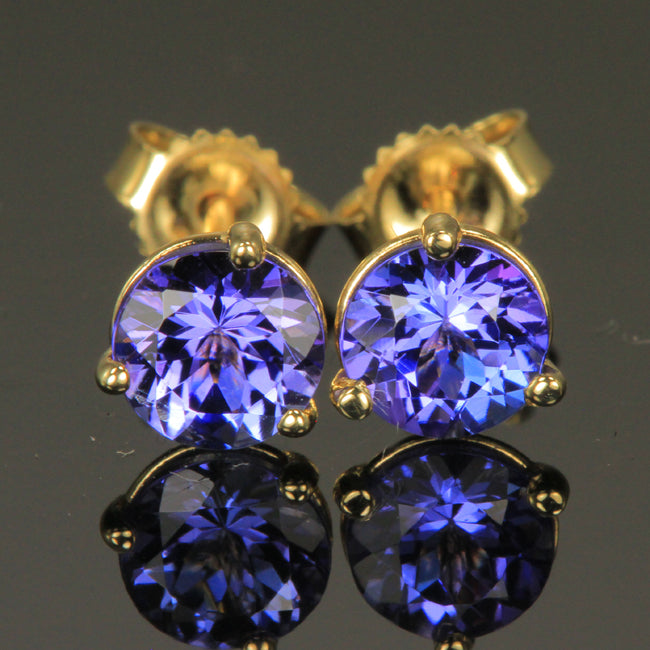 Tanzanite 14K Round Stud Earrings 1.33 Carats