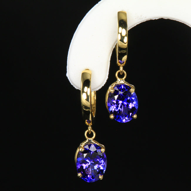 14K Yellow gold huggie tanzanite earrings 4.14 carats