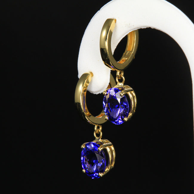 14K Yellow gold huggie tanzanite earrings 4.14 carats