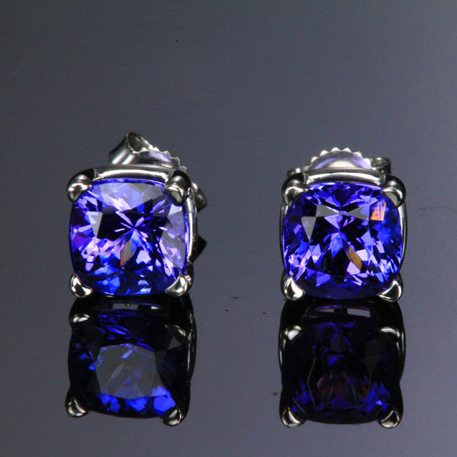 14K White Gold Tanzanite Stud Earrings 3.04 Carats