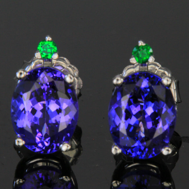 14kt White Gold Tanzanite & Tsavorite stud earrings