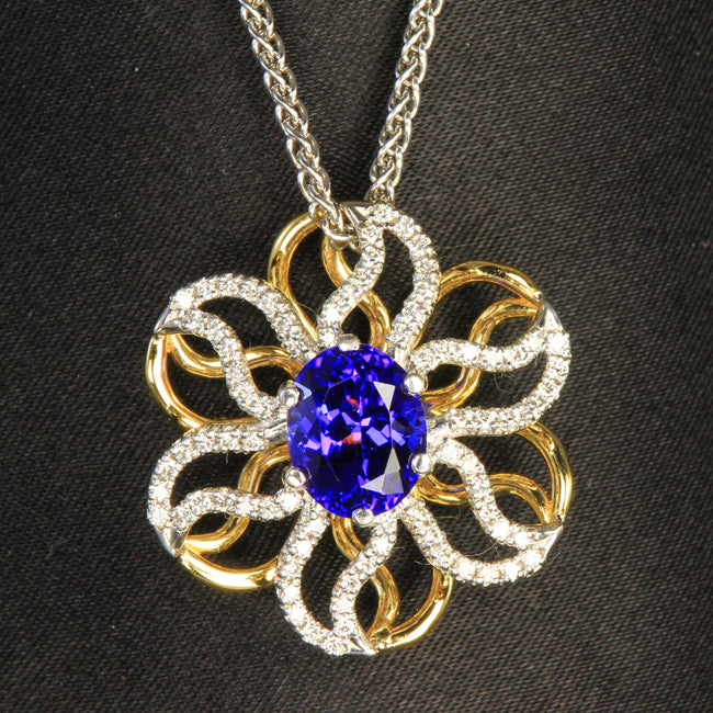 EXCLUSIVE SALE 25% OFF W/CODE 25OFF – 18K Yellow – White Gold Tanzanite & Diamond Pendant by Christopher Michael 3.46 Carats