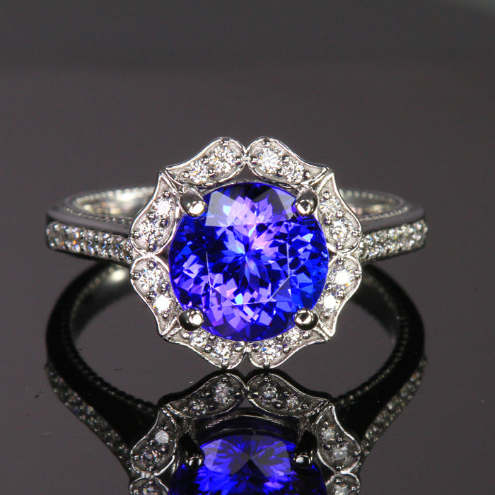 14K White Gold Tanzanite and Diamond Ring 3.15 Carats Designed by Christopher Michael