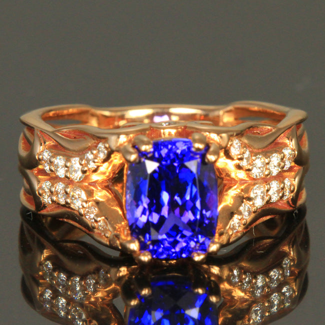 14 Kt Rose Gold Tanzanite Ring with Diamonds by Christopher Michael 2.13 Carats