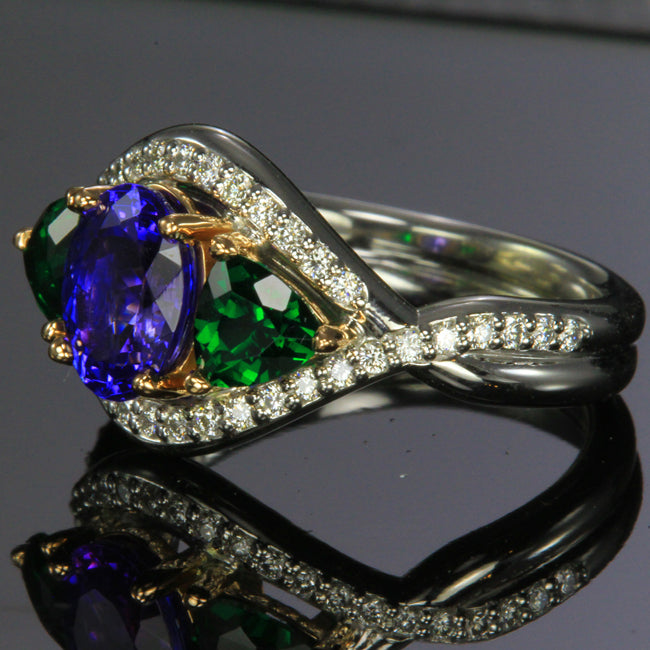 14K White & Rose Gold Tanzanite & Tsvorite Ring 1.65 Carats