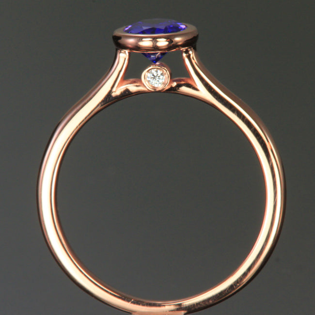 14K Rose Gold Oval Bezel Set Tanzanite Ring .91 Carats