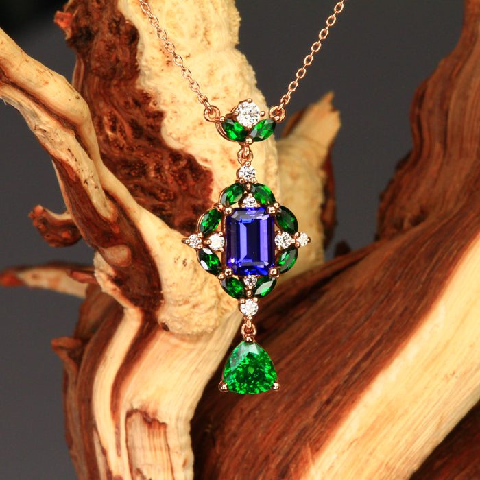 EXCLUSIVE SALE 25% OFF W/CODE 25OFF – 14K Rose Gold Tanzanite and Tsavorite Pendant 1.78 Carats