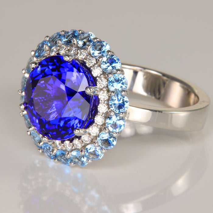 ON HOLD JK 14K White Gold Tanzanite with Aquamarine Ring 7.98 Carats