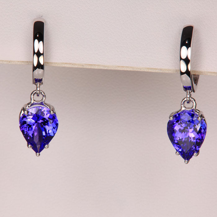 14K White Gold Tanzanite Huggie Drop Earrings 4.96 Carats