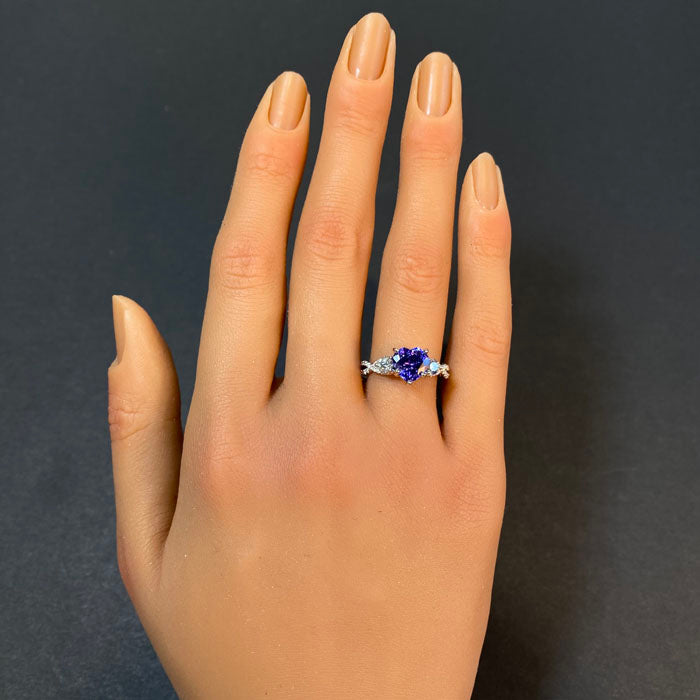 14K White Gold Heart Shape Brilliant Tanzanite and Diamond Ring 2.18 Carats