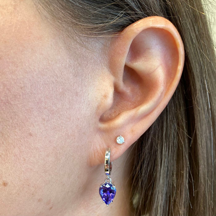 14K White Gold Tanzanite Huggie Drop Earrings 4.96 Carats