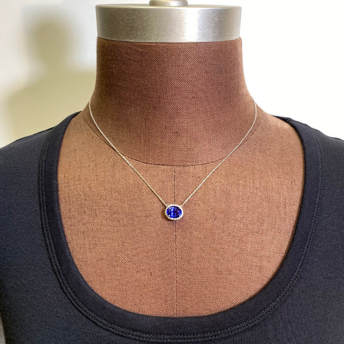 14K White Gold Oval Tanzanite and Diamond Halo Pendant 3.62 Carats