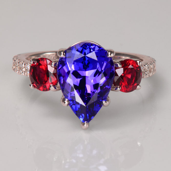 14K White Gold Tanzanite and Pyrope Garnet Ring 3.94 Carats