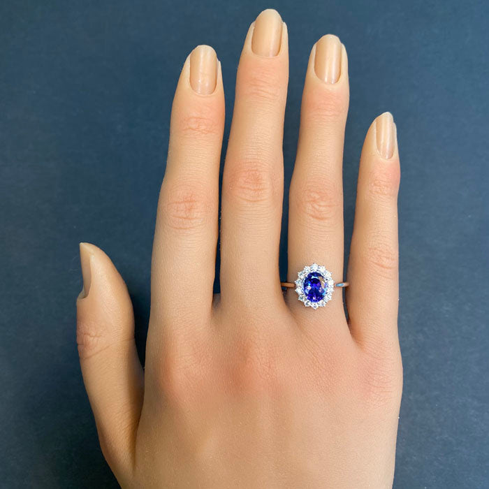 14K White Gold Tanzanite and Diamond Halo Ring 1.21 Carats