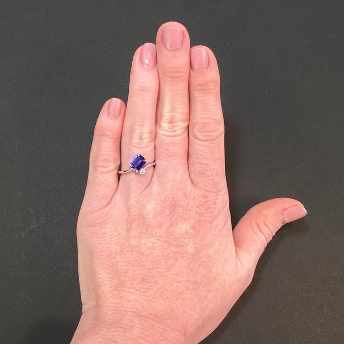 1.47 Carat Emerald Cut Tanzanite And Diamond Ring