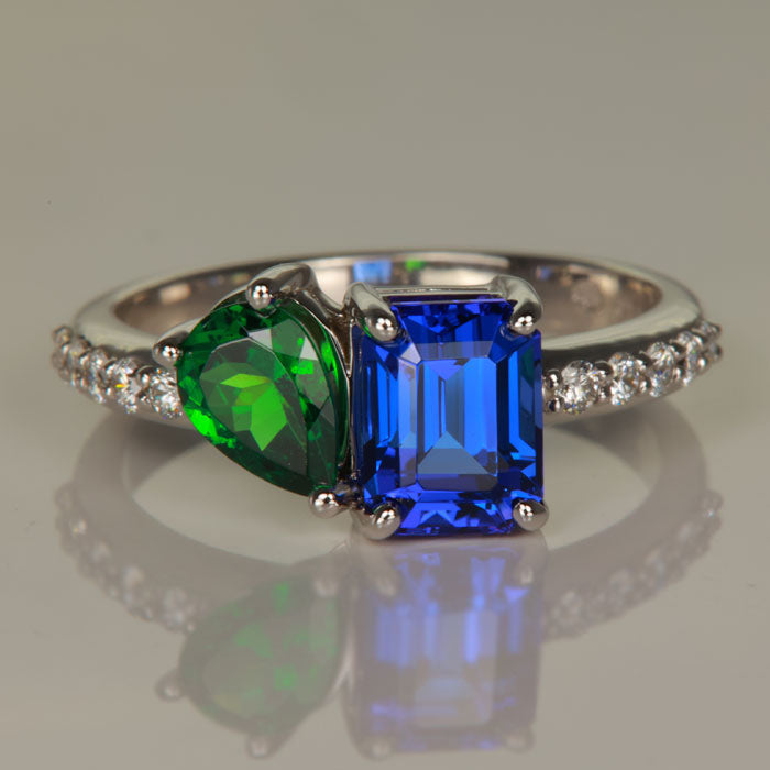 14K White Gold Tanzanite and Tsavorite Garnet Ring 1.86cts