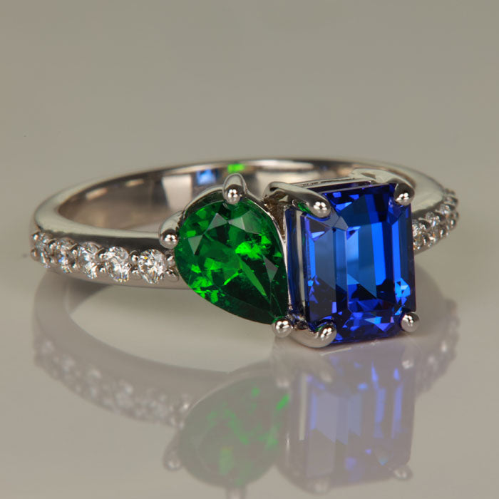 14K White Gold Tanzanite and Tsavorite Garnet Ring 1.86cts