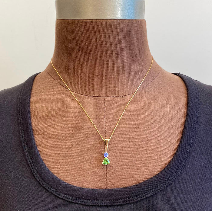 14K Yellow Gold Tourmaline and Tanzanite Pendant 1.04 Carats