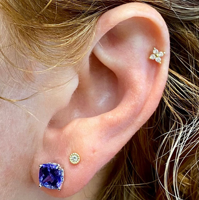 14K White Gold 2.80 Carat Square Cushion Tanzanite Studs