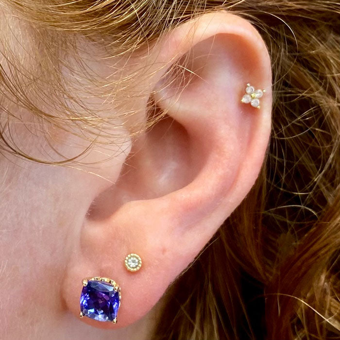 14K Yellow Gold Square Cushion Tanzanite Studs 3.00 Carats